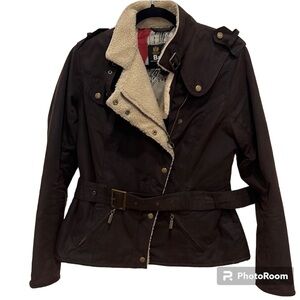 Barbour Dark Brown Utility Jacket with Cream Lining